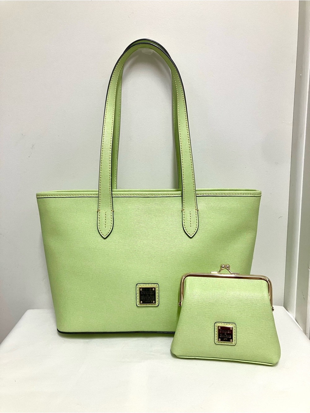 Dooney & Bourke Saffiano Tote with Matching Coin Purse - Key Lime color SET